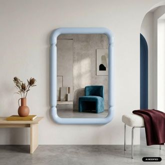 Sweeek Espejo rectangular de madera, 106cm, azul claro