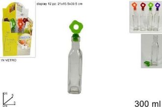 Trade Shop Trade Shop - Set 12 Pezzi Bottiglie Bottigline Vetro Olio Aceto Con Tappo Colorato 300ml Idea