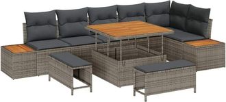 vidaXL Vidaxl - Conjunto De Sof&aacute; De Jard&iacute;n Con Coj&iacute;n 9 Pcs Gris Polirat&aacute;n