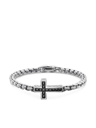 David Yurman sterling silver Pavé Cross diamond bracelet (5mm) - men - Silver/Black Diamond - M