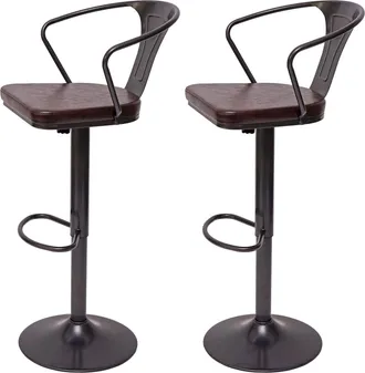 Hhg Hhg - Juego De 2 Taburetes De Bar 443b, Altura Regulable, Reposabrazos, Taburete De Bar Silla Giratoria Industrial, Vintage Negro-marr&oacute;n