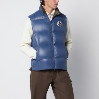 Moncler Gilet imbottito azzurro in nylon laqu&eacute;