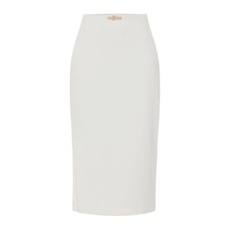 Elisabetta Franchi Midi Skirts, female, Gray, M, Light Double Crepe Skirt with Jewel Detail