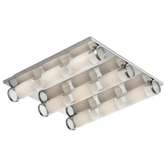 Esto Plafoniera In Vetro Satinato Per Soggiorno Plafoniera Cromata, Alluminio, 9 Led 3w 300lm Bianco Caldo, Lxlxh 40x40x8 Cm