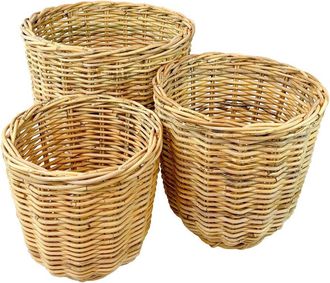 BIDKhome Bidkhome Set Of 3 Natural Round Rattan Baskets