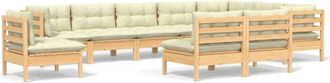 vidaXL Muebles De Jard&iacute;n 10 Pzas Y Cojines Madera Maciza De Pino Crema Vidaxl
