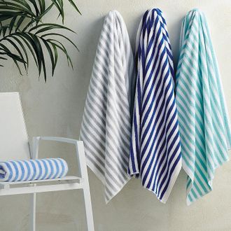 Frontgate Riviera Stripe Beach Towel - Sea Blue, Individual - Frontgate Resort Collection