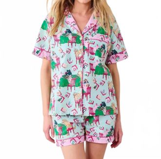 Printfresh Womens Mahjong Menagerie Short Pajama Set In Pale Jade