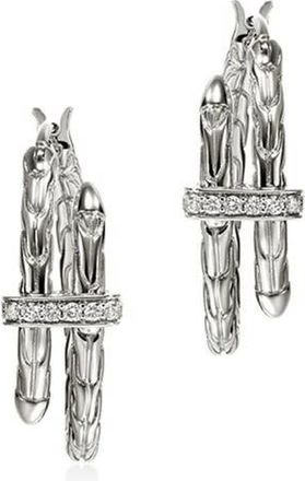 John Hardy Spear Hoop Earrings, Silver, Diamonds, Small - EBP986742DI