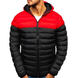 Generic Mens Puffer Jackets with Hood Lightweight Padded Quilted Down Jacket Winter Warm Zip Up Long Sleeve Outerwear Red