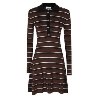 Ganni Kleedjes, Dames, Bruin, M, Wol, Mini Ribbed Merino Jurk