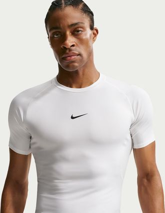 Nike Mens Nike Pro Dri-FIT Tight Short-Sleeve Fitness Top in White | FB7932-100