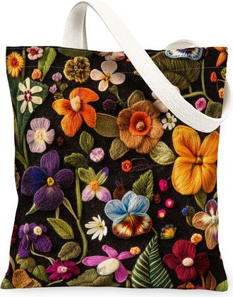 Generic Spring Orchids Flower Canvas Tote Bag for Shopping 13x15, Knitting Theme Florals Reusable Grocery Print Bag for Women, Fun Vintage Beach Aesthetic Pai