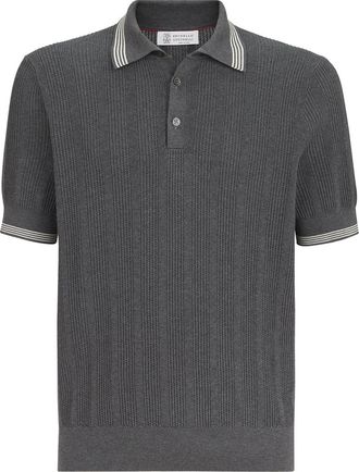 Brunello Cucinelli Cotton textured rib knit polo in Anthracite at Nordstrom, Size 48 It