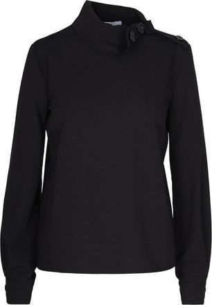 Patrizia Pepe Structured High-Neck Top With Textured Fabric And Decorative Button Detail