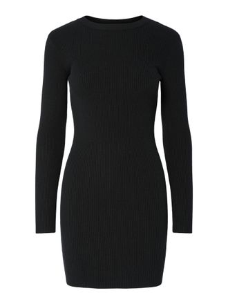 Pieces Minikleid PIECES PCMIRA NEW LS O-NECK KNIT DRESS NOOS BC, Damen, Gr. XXL, N-Gr, schwarz, Strick, Obermaterial: 50% Viskose, 28% Polyester, 22% Nylon, 