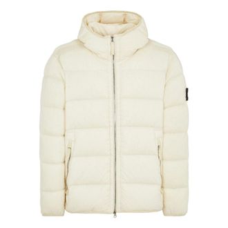Stone Island Compass Patch Zip-Up Puffer Jacket Beige 791543728-V0097