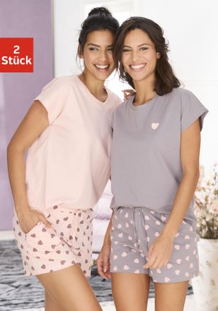 Vivance Pyjama VIVANCE DREAMS, Damen, Gr. 32/34, taupe, rosa, Single Jersey, Obermaterial: 100% Baumwolle, gemustert, Basic, Basic kurz, Rundhals, Homewear-Se