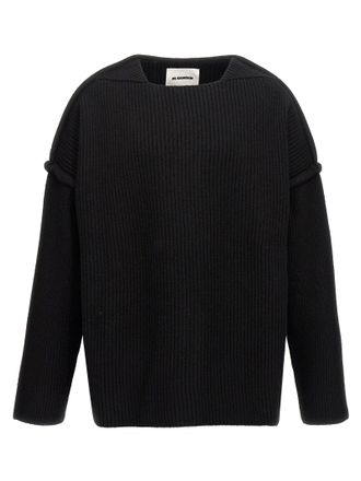 Jil Sander Geometric Neckline Sweater Maglioni Nero-Uomo