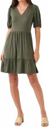 Karen Kane Puff Sleeve Tiered Dress - Petite In Olive