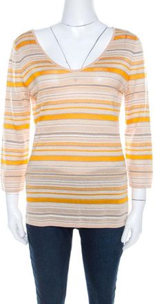 Escada Beige And Orange Stripes Knit Long Sleeve Top