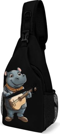 Generic Hippo Musician Unisex Shoulder Bags Casual Crossbody Chest Bag Sling Backpack for Hiking Cycling Travel