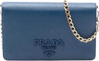 Prada Pre-owned Cross Body Bags, female, Blue, Size: ONE SIZE Pre-owned Saffiano Crossbody Bag
