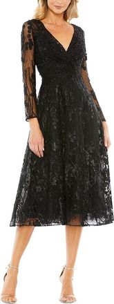 Mac Duggal Embellished Floral Long Sleeve Dress