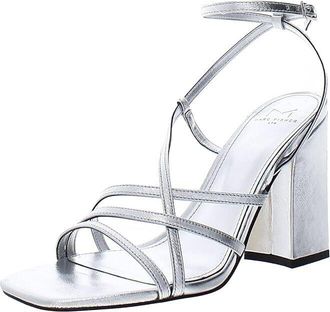 Marc Fisher LTD Edalyn Sandals Womens 7.5 Silver Ankle Strap Square Toe KHD669