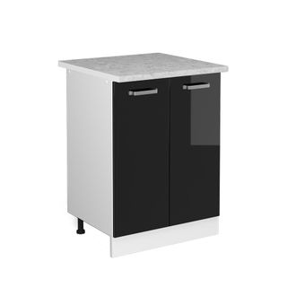 Vicco Mueble Bajo Universal R-line, Negro Brillo Intenso, 60 Cm Con Puertas, Con Encimera Vicco