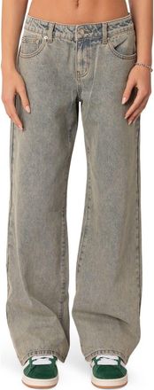 Edikted Magda Acid Wash Low Rise Jeans in Blue at Nordstrom, Size X-Small