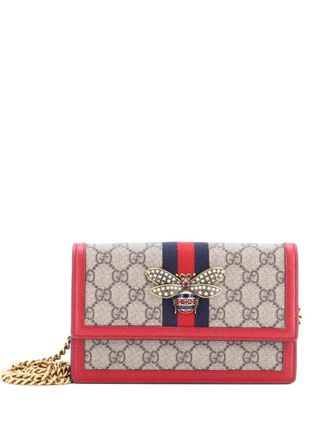 Gucci Borsa a tracolla Queen Margaret mini in tela cerata GG con catena - Marrone