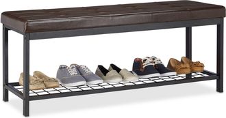Relaxdays Relaxdays - Banco Zapatero Xxl, Metal-piel Sint&eacute;tica, Marr&oacute;n, 49 X 115 X 40 Cm