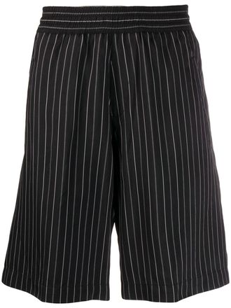 Neil Barrett pinstripe elasticated-waistband shorts - men - Viscose/Cupro - 44 - Black