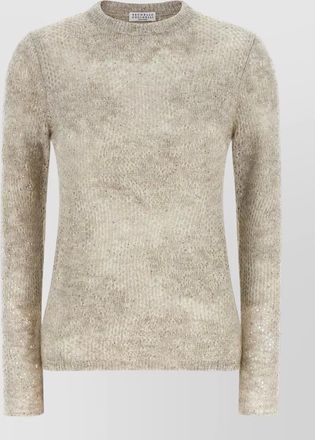 Brunello Cucinelli flower lace sequin mesh knit sweater