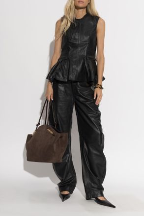 Rotate Leather Sleeveless Top, Womens, Black
