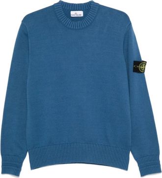 Stone Island Geribbelde Gebreide Trui Badge - Heren - Ronde hals truien - Blauw - M - Katoen - Truien & Vesten