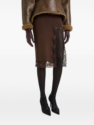 Balmain Lace-Trimmed Knit Skirt - Brown