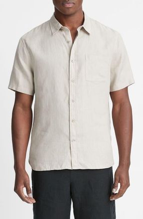 Vince Classic Fit Short Sleeve Linen Shirt in Pumice Rock at Nordstrom, Size X-Large