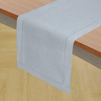 Solino Home Linen Table Runner for Dining Table, Holiday and Everyday Table Decor - Classic Hemstitch in Dusty Blue at Nordstrom, Size Medium