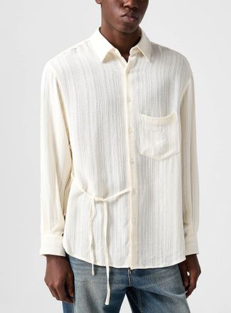 CMMN SWDN Mens Kali textured stripes belted shirt