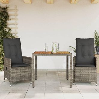 vidaXL Vidaxl - Sillas Y Mesita De Jard&iacute;n Con Cojines 3 Piezas Rat&aacute;n Pe Gris