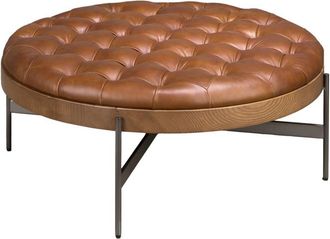 Angel Cerdá Mesa centro redonda piel color marrón oscuro, nogal y acero oscuro