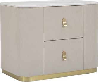 Mauro Ferretti Mesita de noche con 2 cajones de madera y tela beige cm 60x40x47