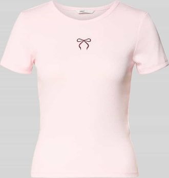 Only Slim Fit T-Shirt mit Herz-Stickerei Modell ELVA JUNE in Hellrosa, Gr&ouml;&szlig;e XL