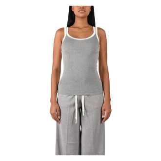 Elisabetta Franchi Geribbelde top met contrasterende bies - Dames - Tops - Grijs - Maat: S Viscose