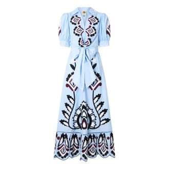 Farm Rio FARM Rio, Maxi Dresses, female, Blue, Size: XS Artisanal Dress