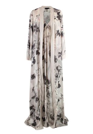 Jenny Packham Grey Floral Silk Nightgown and Robe Size S