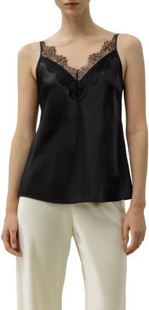 LilySilk Womens Bias Cut Lace-Trimmed Silk Camisole in Black at Nordstrom, Size X-Small
