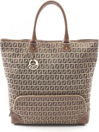 Fendi Beige Brown Canvas Leather Tote Bag (Pre-Owned)